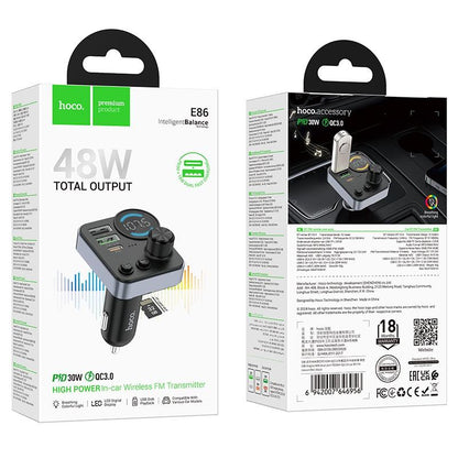 HOCO E86 48W PD30W+QC3.0 Car Charger with Bluetooth + FM Transmitter