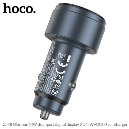 HOCO Z57B 63W Car Charger Dual-Port Digital Display PD45W + QC3.0