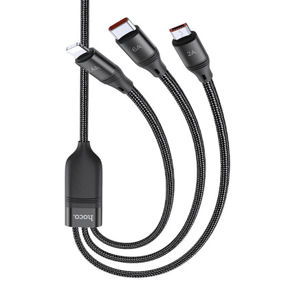 HOCO U104 3-in-1 6A Charging Data Sync Cable 1.2m (Lightning 2.4A / Micro-USB 2.0A / Type-C 6A)