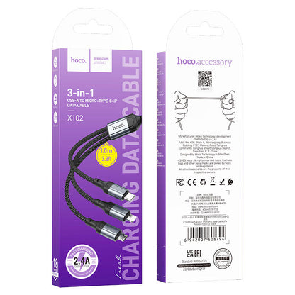 HOCO X102 3-in-1 Charging Data Sync Cable 1m (Lightning / Micro-USB / Type-C)