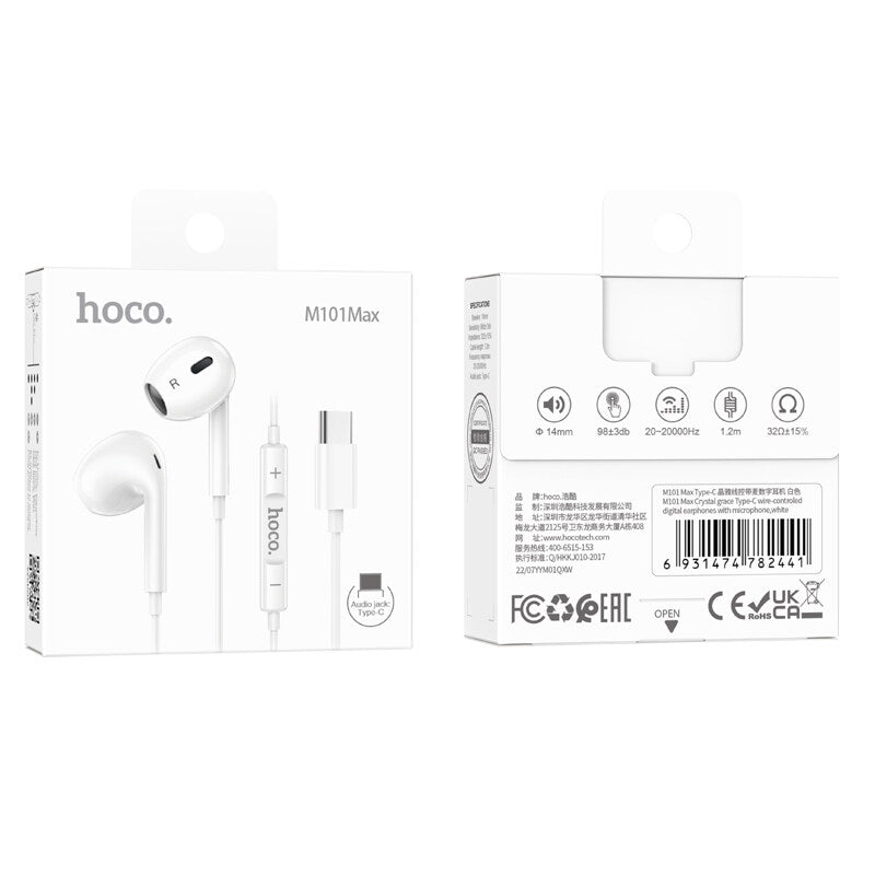 HOCO M101 Max Crystal Grace Type-C Wire-Controled Digital Earphones with Microphone