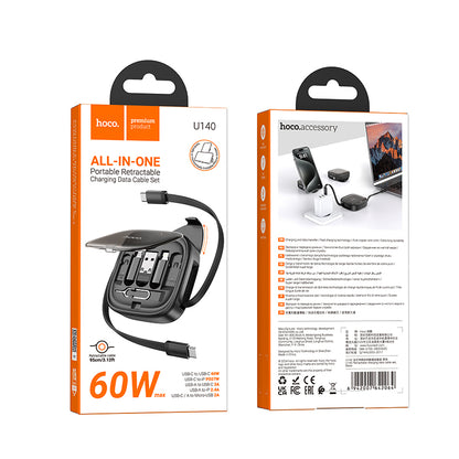 HOCO U140 Retractable Charging Data Cable Set (Lightning+Micro+Type-C)