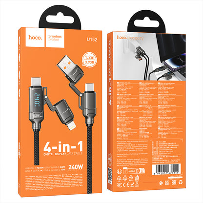 HOCO U152 240W 4-in-1 Charging Data Cable with Display USB-A/Type-C to Lightning/Type-C