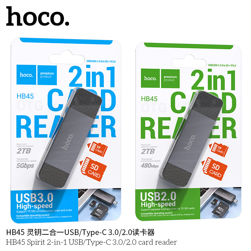 HB45 Spirit 2-in-1 USB/Type-C 2.0 card reader