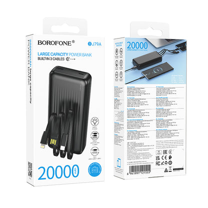 HOCO BOROFONE BJ79A 20000mAh Power Bank with 3 Cables(USB-A+Type-C+Lightning) (3C/CCC Certified) (A+)