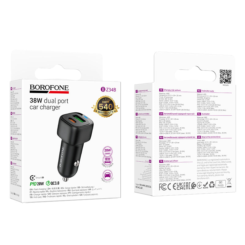 HOCO BOROFONE BZ34B PD38W Type-C and USB-A Car Fast Charger