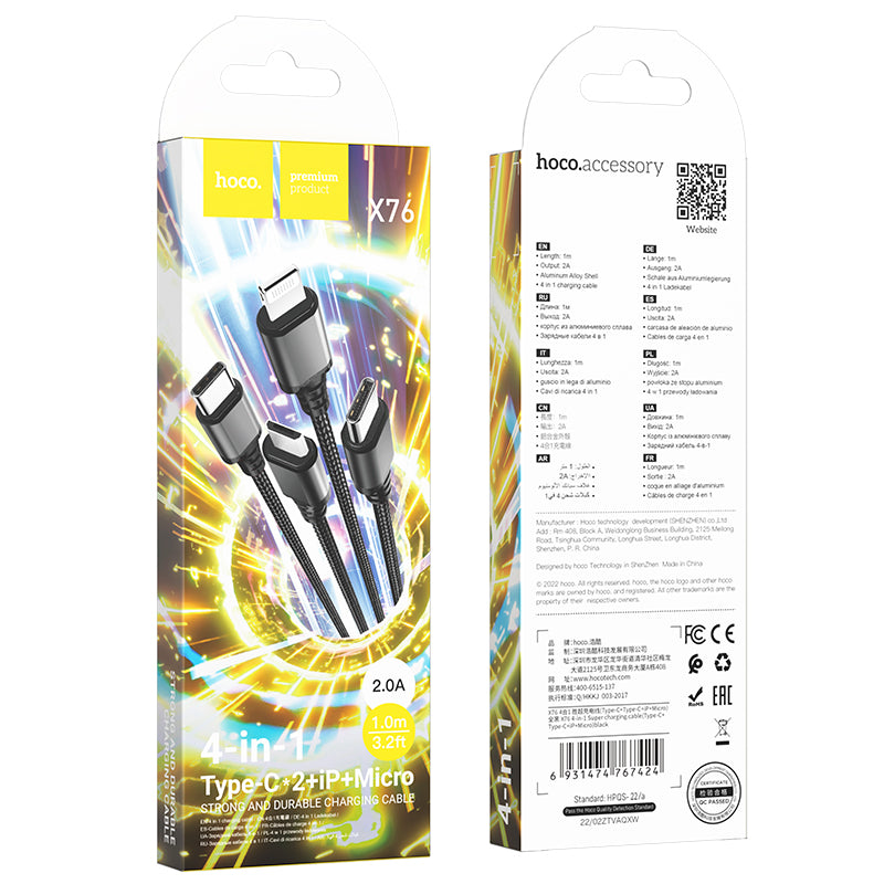 HOCO X76 4-in-1 Charging Cable (USB-A to Type-C+Type-C+Lightning+Micro)