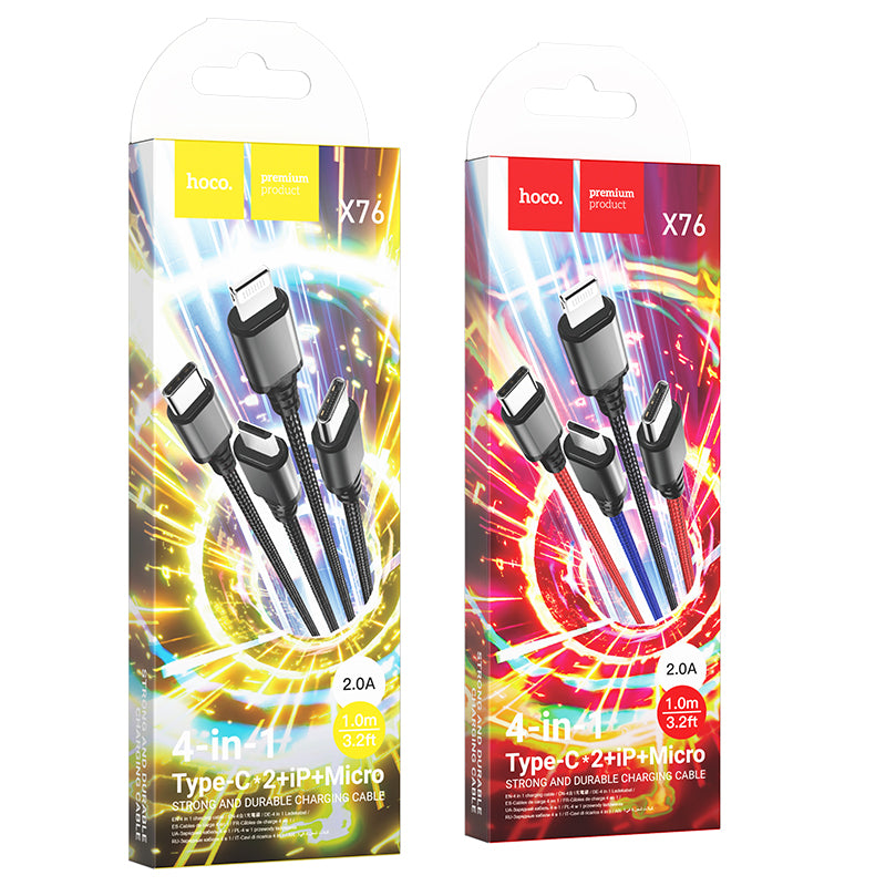 HOCO X76 4-in-1 Charging Cable (USB-A to Type-C+Type-C+Lightning+Micro)