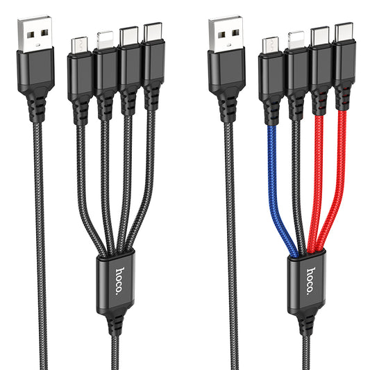 HOCO X76 4-in-1 Charging Cable (USB-A to Type-C+Type-C+Lightning+Micro)