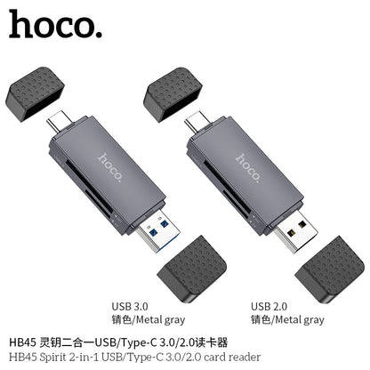 HB45 Spirit 2-in-1 USB/Type-C 2.0 card reader