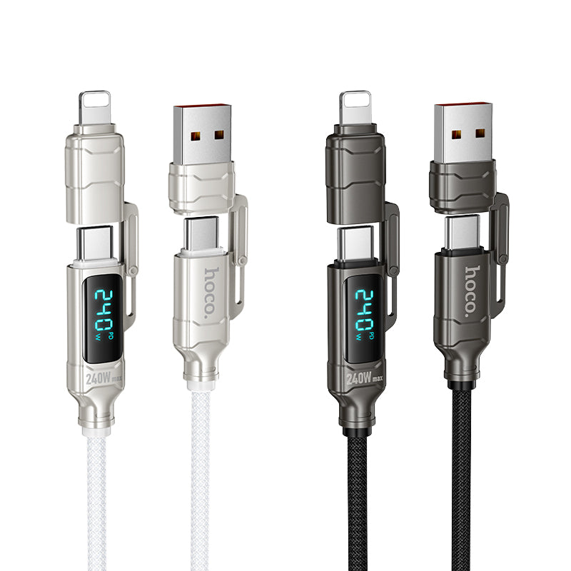 HOCO U152 240W 4-in-1 Charging Data Cable with Display USB-A/Type-C to Lightning/Type-C