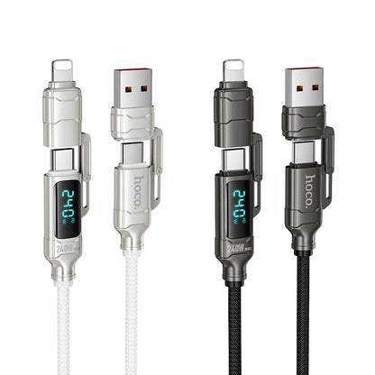 HOCO U152 240W 4-in-1 Charging Data Cable with Display USB-A/Type-C to Lightning/Type-C