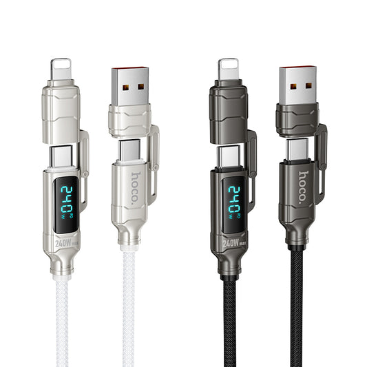 HOCO U152 240W 4-in-1 Charging Data Cable with Display USB-A/Type-C to Lightning/Type-C