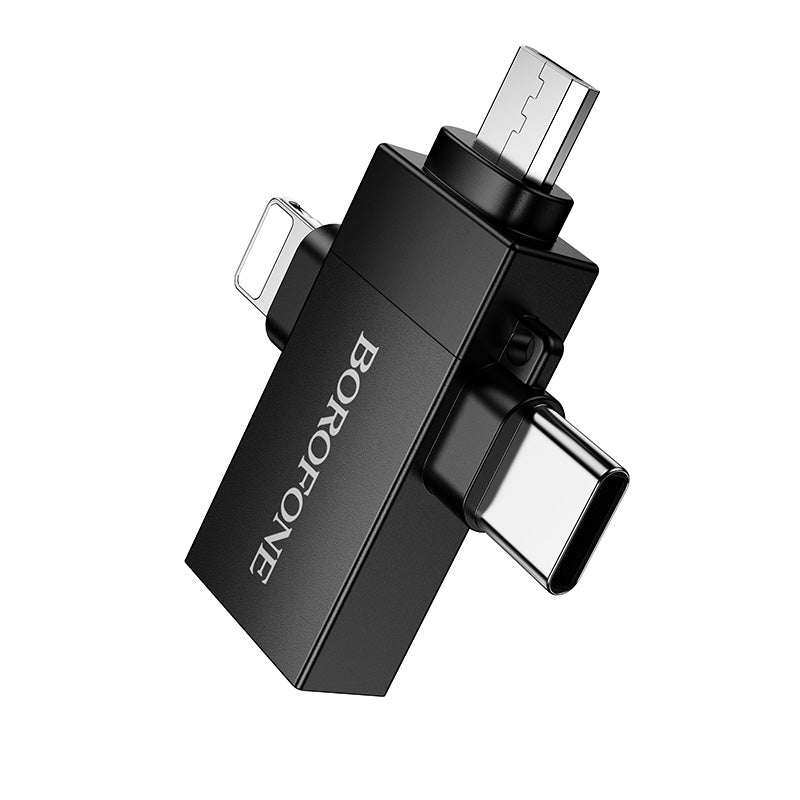 HOCO BOROFONE BV26D Lightning / Type-C / Micro USB Male to USB-A Female USB2.0 3-in-1 Adapter