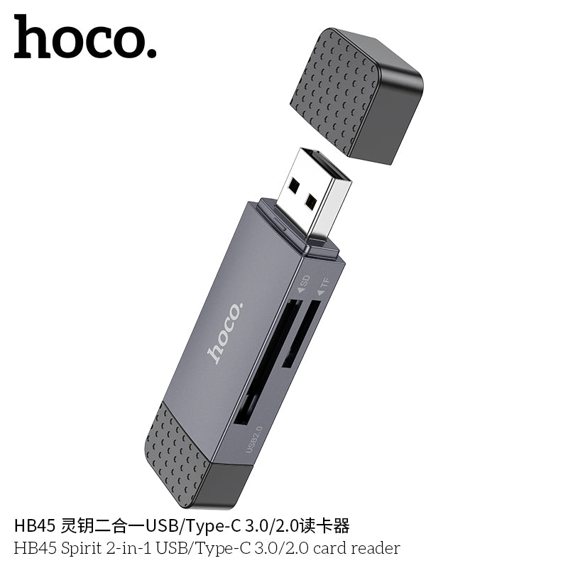 HB45 Spirit 2-in-1 USB/Type-C 2.0 card reader