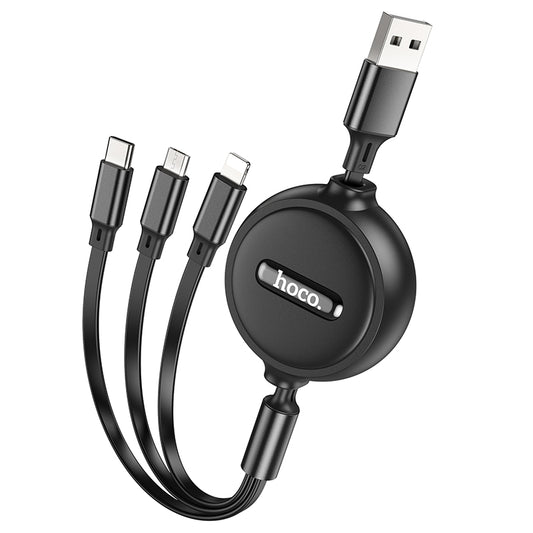 HOCO X75 3-in-1 Double-Pull Charging Data Cable (Lightning+Micro+Type-C)