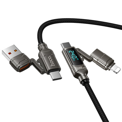 HOCO U152 240W 4-in-1 Charging Data Cable with Display USB-A/Type-C to Lightning/Type-C