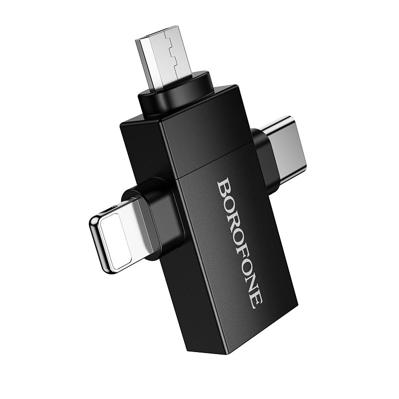 HOCO BOROFONE BV26D Lightning / Type-C / Micro USB Male to USB-A Female USB2.0 3-in-1 Adapter