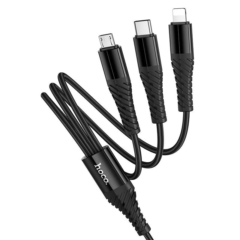 HOCO X123 USB-A/Type-C to Lightning, Type-C and Micro USB 3 in 2 Charging Cable 1m