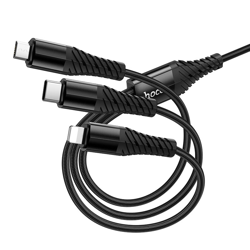 HOCO X123 USB-A/Type-C to Lightning, Type-C and Micro USB 3 in 2 Charging Cable 1m