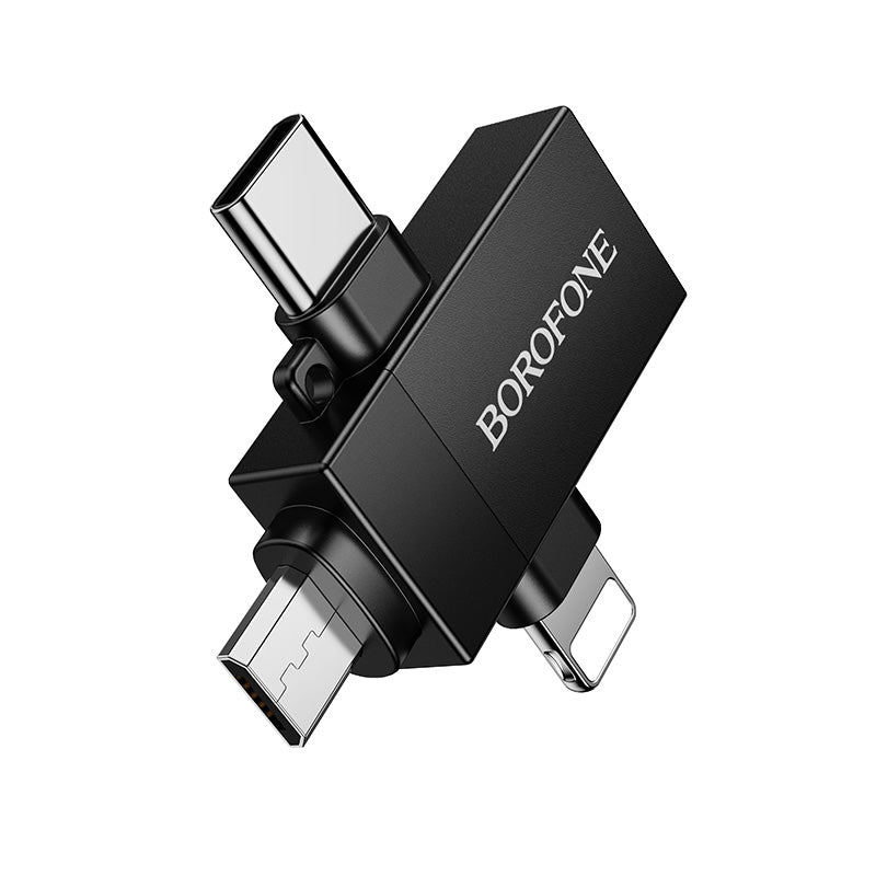 HOCO BOROFONE BV26D Lightning / Type-C / Micro USB Male to USB-A Female USB2.0 3-in-1 Adapter