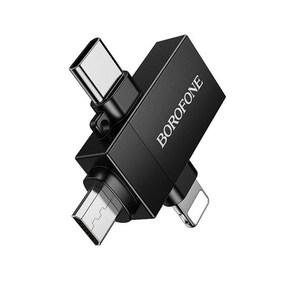 HOCO BOROFONE BV26D Lightning / Type-C / Micro USB Male to USB-A Female USB2.0 3-in-1 Adapter