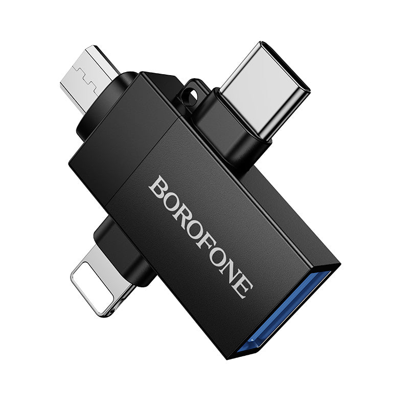 HOCO BOROFONE BV26D Lightning / Type-C / Micro USB Male to USB-A Female USB2.0 3-in-1 Adapter