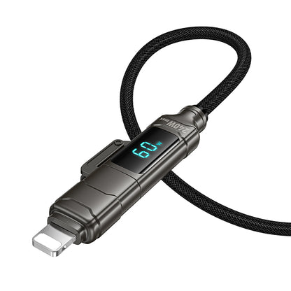 HOCO U152 240W 4-in-1 Charging Data Cable with Display USB-A/Type-C to Lightning/Type-C