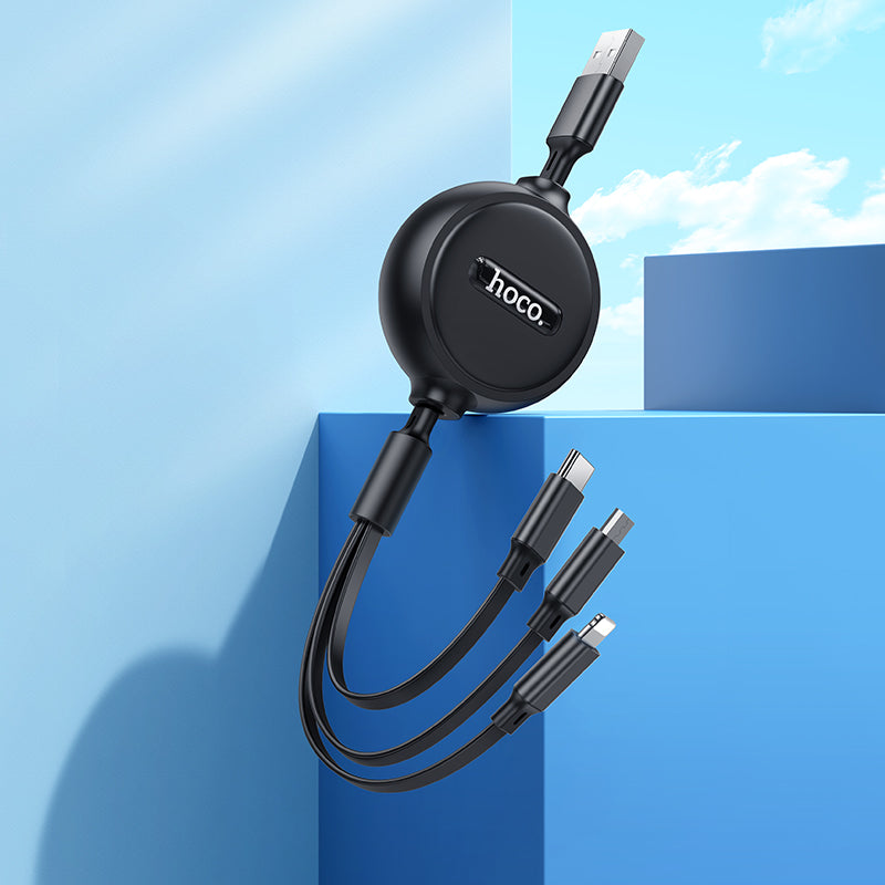 HOCO X75 3-in-1 Double-Pull Charging Data Cable (Lightning+Micro+Type-C)