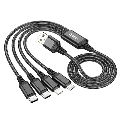 HOCO X76 4-in-1 Charging Cable (USB-A to Type-C+Type-C+Lightning+Micro)