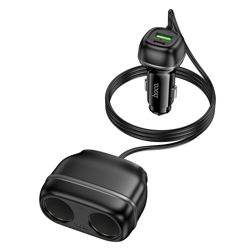 HOCO Z59 48W Dual Port Type-C + USB-A + 2×Cigarette Lighter Slot Car Charger