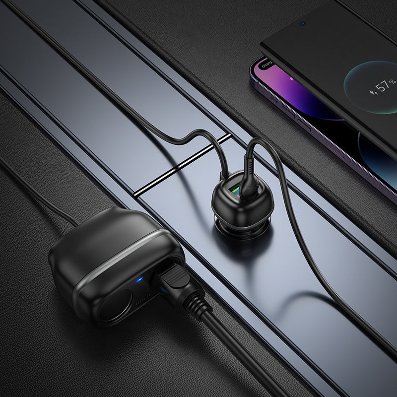HOCO Z59 48W Dual Port Type-C + USB-A + 2×Cigarette Lighter Slot Car Charger