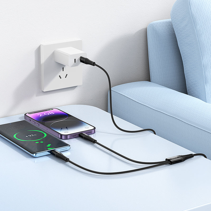 HOCO X123 Type-C to Type-C + Lightning 2 in 1 Charging Cable 1m