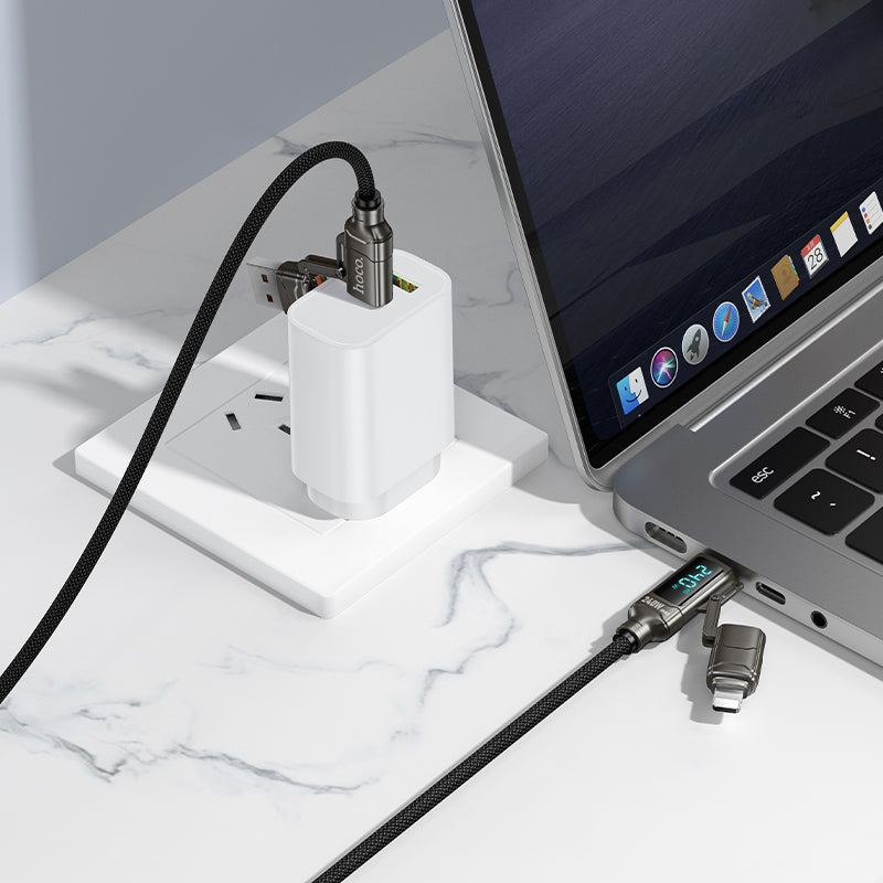 HOCO U152 240W 4-in-1 Charging Data Cable with Display USB-A/Type-C to Lightning/Type-C