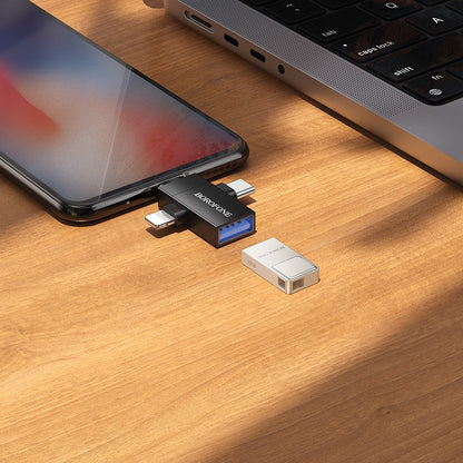 HOCO BOROFONE BV26D Lightning / Type-C / Micro USB Male to USB-A Female USB2.0 3-in-1 Adapter