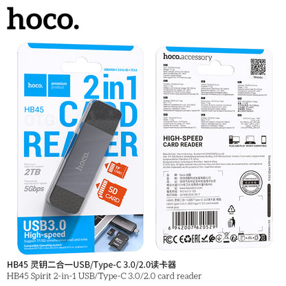 HB45 Spirit 2-in-1 USB/Type-C 2.0 card reader