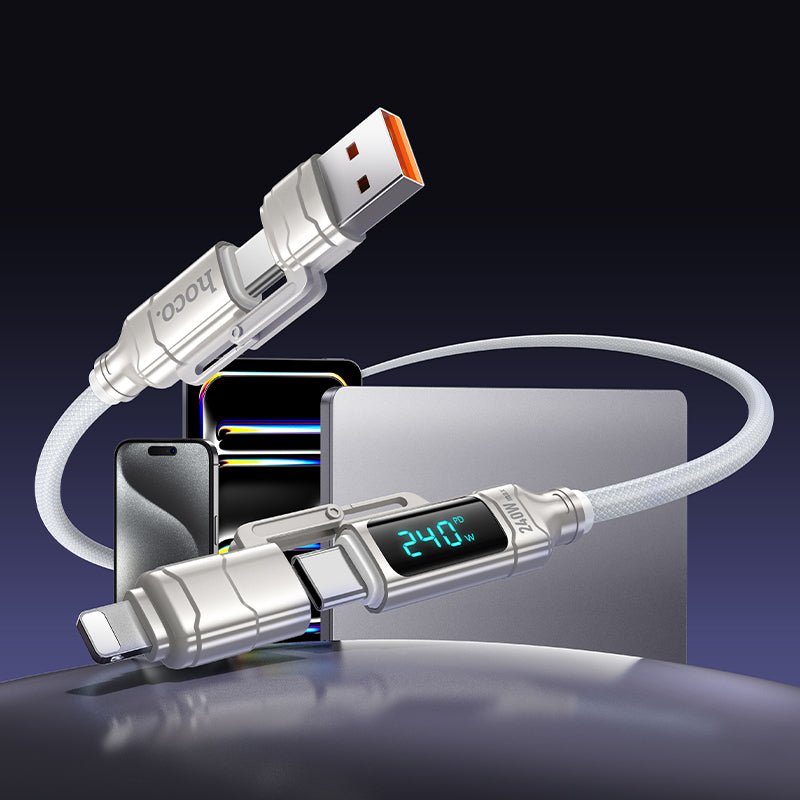 HOCO U152 240W 4-in-1 Charging Data Cable with Display USB-A/Type-C to Lightning/Type-C