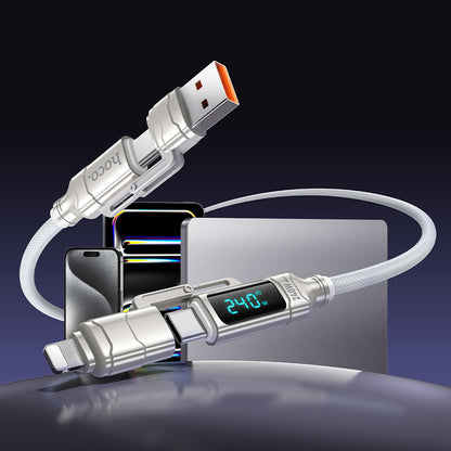 HOCO U152 240W 4-in-1 Charging Data Cable with Display USB-A/Type-C to Lightning/Type-C
