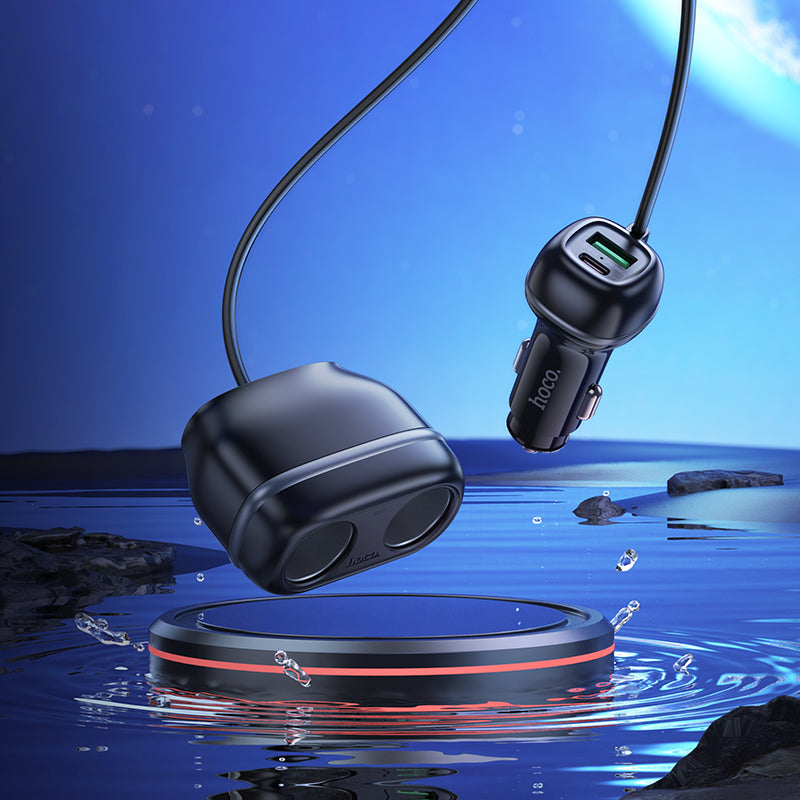 HOCO Z59 48W Dual Port Type-C + USB-A + 2×Cigarette Lighter Slot Car Charger