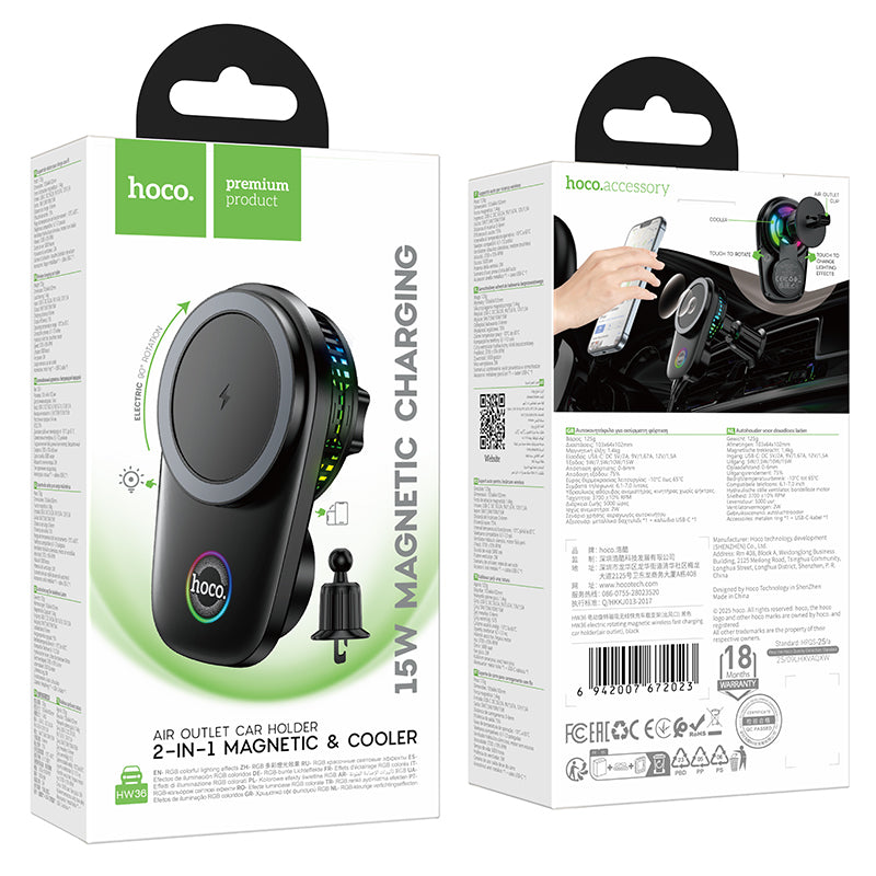 HOCO HW36 Wireless Charging Car Holder for Air Outlet