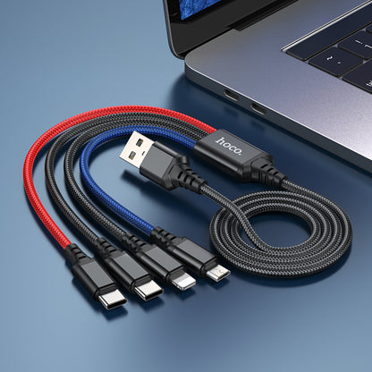 HOCO X76 4-in-1 Charging Cable (USB-A to Type-C+Type-C+Lightning+Micro)