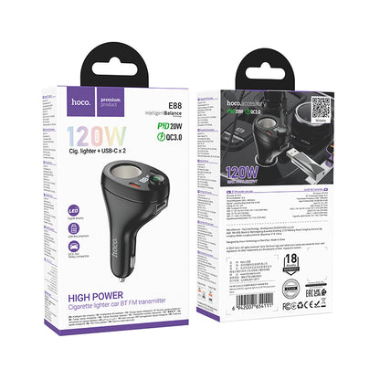 HOCO E88 35W(2C) Cigarette Lighter Car Charger with Bluetooth + FM Transmitter
