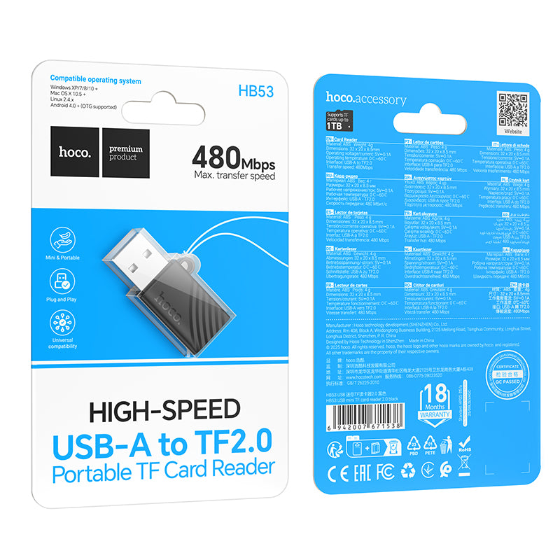 HOCO HB53 SD TF Card Reader 2.0 for USB-A
