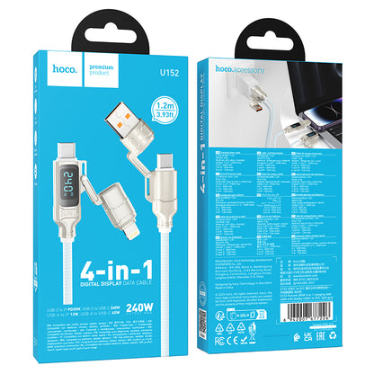 HOCO U152 240W 4-in-1 Charging Data Cable with Display USB-A/Type-C to Lightning/Type-C