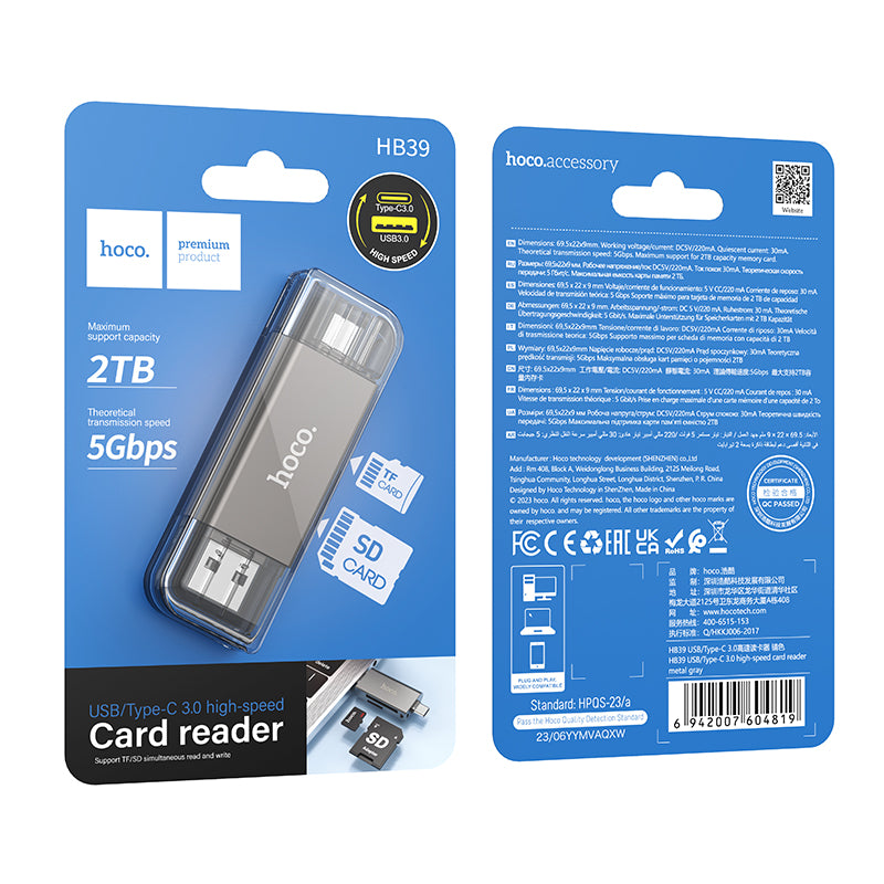 HOCO HB39 USB-A and Type-C 3.0 Card Reader