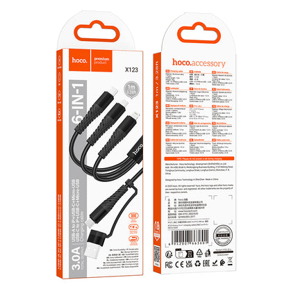 HOCO X123 USB-A/Type-C to Lightning, Type-C and Micro USB 3 in 2 Charging Cable 1m