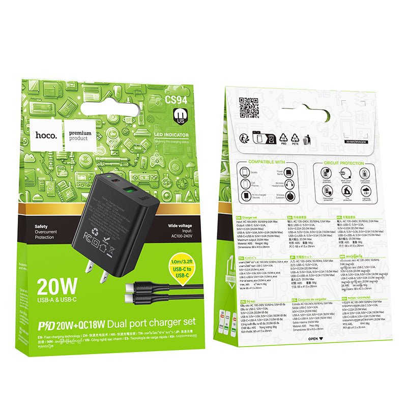 HOCO CS94 PD20W + QC3.0 Dual Port Charger/Set