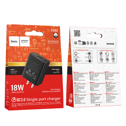 HOCO CS92 18W QC3.0 USB-A Charger