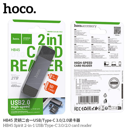HB45 Spirit 2-in-1 USB/Type-C 2.0 card reader