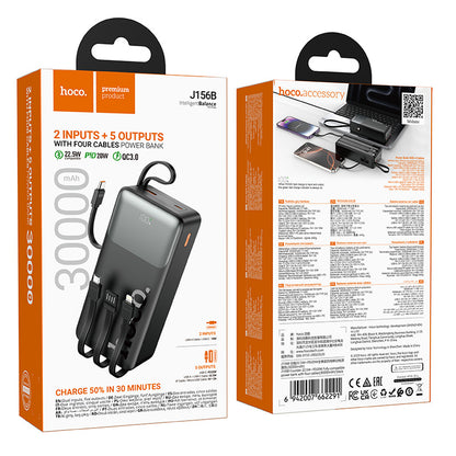 HOCO J156B 22.5W+PD20W 30000mAh Wireless Charging Power Bank with Four Cables